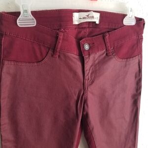 Holister Women's Burgundy Vegan Leather-front Skinny Pants Size 26